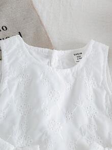 SHEIN 2pcs/Set Baby Girl Casual Cute Bow Sleeveless Top And Pants Set - White - View 4