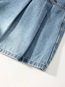 GlowEve Quần short denim xếp ly thời trang thường ngày có thắt lưng dành cho nữ, thích hợp cho mùa hè. - Rửa nhẹ - Xem 6
