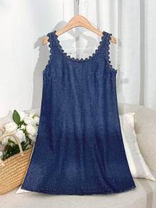 Comfortcana Vestido cropped jeans casual feminino - Lavagem escura - Ver 5