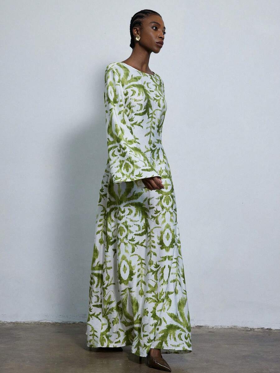 Aveloria Modichic 随机几何印花竹编打结露背长裙 - 彩色 - 查看 1