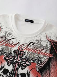 ROMWE MEN Men's Casual Crew Neck Long Sleeve T-Shirt With Creative Cross Print, Loose Fit - White - View 4