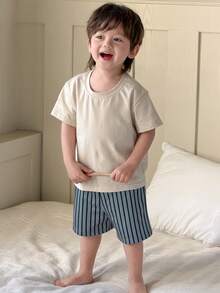 DAZY 2pcs/Set Baby Boys' Casual Round Neck T-Shirt And Shorts Pajamas Set Summer - Apricot - View 11