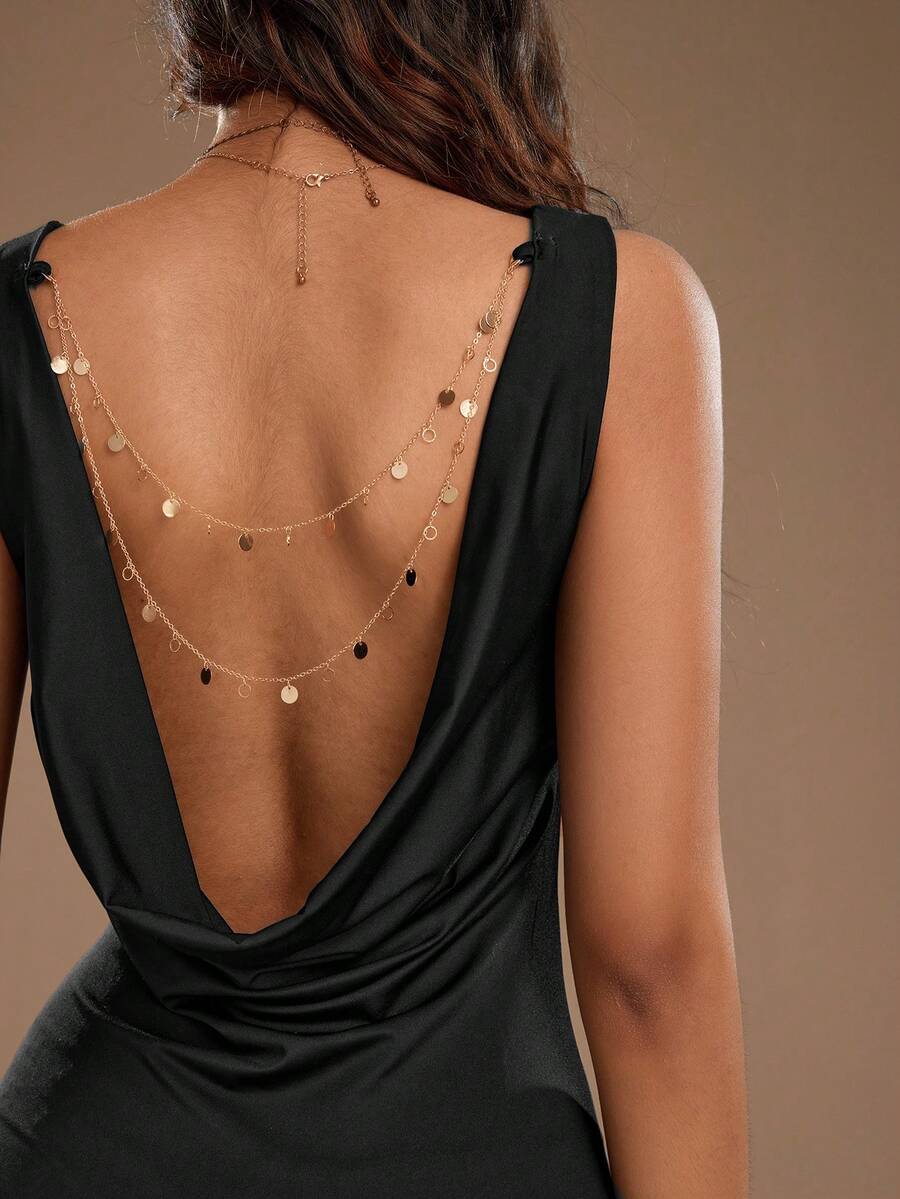 TRNVIE Black Chain Backless Design Mini Party Dress For Women, Spring/Summer - Black - View 1