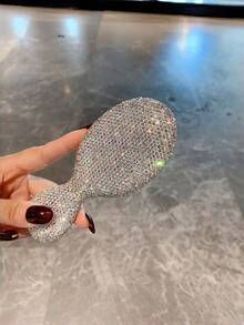 1件装女士便携式按摩发梳，镶钻气囊梳，干湿两用按摩气垫发刷造型工具 - 白色水鑽 - 查看 5