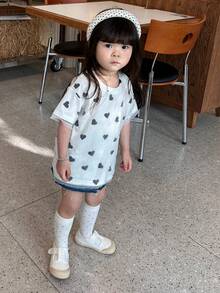 DAZY 女婴爱心印花休闲圆领短袖上衣 - 白色 - 查看 5