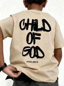 Coolqubz 青少年男孩标语印花圆领宽松休闲短袖T恤 - 杏色 - 查看 1