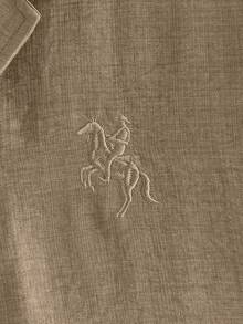 HIMLAND 男士夏季休闲纹理前开襟刺绣衬衫 - 卡其色 - 查看 7