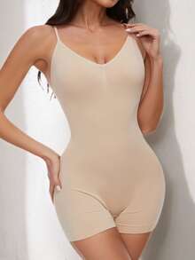 NudeFit 一件装女士无缝舒适塑身吊带背心，具有收腹提臀功能 - 杏色 - 查看 4