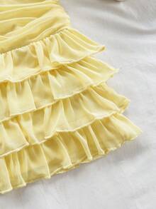 Soleia Women's Casual Floral Print Halter Neck Top And Ruffle Hem Skirt 2 Piece Set, Summer - Light Yellow - View 3