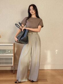 Dazy-Less 女士优雅设计口袋直筒休闲短裤，商务休闲办公通勤装，春夏款