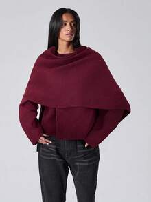 LYSMO Elegant Ankara Red Woolen Cape Coat, Autumn/Winter - Red Violet - View 5