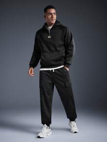 Driftmere 男士休闲保暖连帽运动衫和裤子套装，温暖运动，秋冬装 - 黑色 - 查看 5
