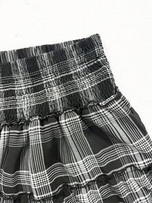 EMERY ROSE Chân váy chiffon kẻ caro cổ điển cỡ lớn có lớp lót - Đen và trắng - Xem 5