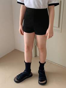 DAZY Tween Girls' Solid Color High Waist Casual Versatile Everyday Shorts Spring - Black - View 4