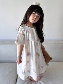 DAZY Infant/Toddler Girls' Cartoon All-Over Print Crew Neck Long Sleeve Pajamas - White - View 4