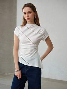 MOTF PREMIUM CAMISETA MINIMALISTA ASIMÉTRICA PARA MUJER - Blanco - Ver 1
