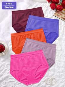 NudeFit 5条装女士加大码舒适弹力高腰条纹无缝全包臀内裤 - 彩色 - 查看 6