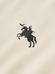 Driftmere Men's Casual Everyday Commute Minimalist Versatile Horse Print Crew Neck Sweatshirt, Spring To Summer, Men Comfort And Soft Sports Sweatshirt, Athleisure Style, Sporty Fashion, For Spring/Summer - Apricot - View 4