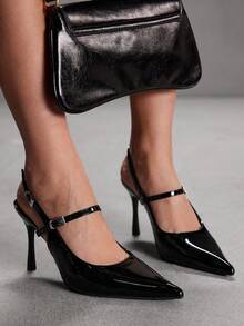 CUCCOO SZL 性感时尚尖头女士细高跟露跟高跟鞋，适合派对、夜总会等场合 - 黑色 - 查看 4