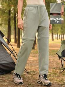 SHEIN In My Nature Women's Letter Print Detachable Casual Outdoor Sweatpants - Green - View 8