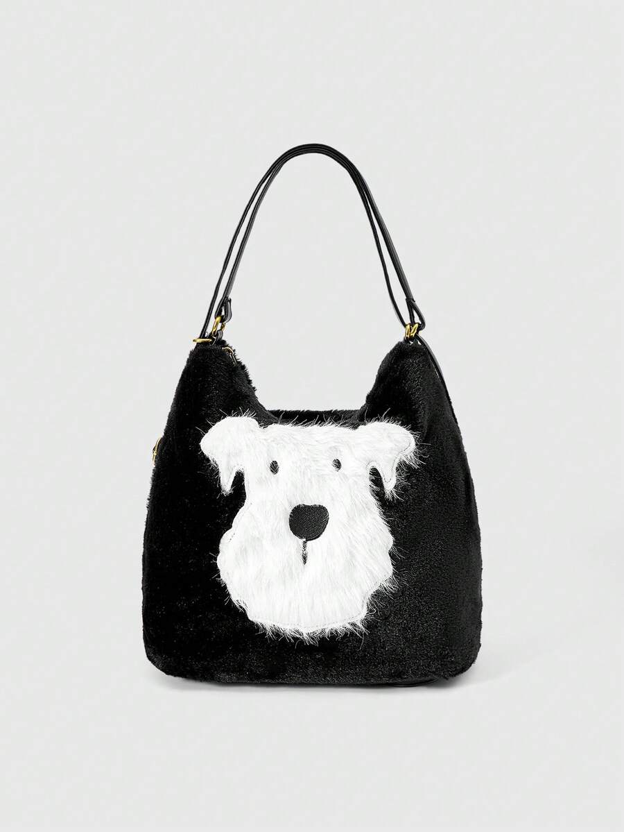 ROMWE Kawaii Bolsa Multifuncional Fofa e Estampada de Desenho Animado da Moda para Mulheres, com Alças Simples e Duplas - Preto - Visão 1