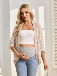 SHEIN Pregnant Women's Hollow Out Casual Versatile 3/4 Sleeve Thin Cardigan