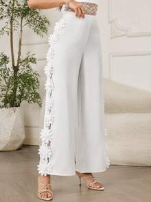 Modelyn Fashionable New Embroidered Lace White Pants For Women - White - View 1