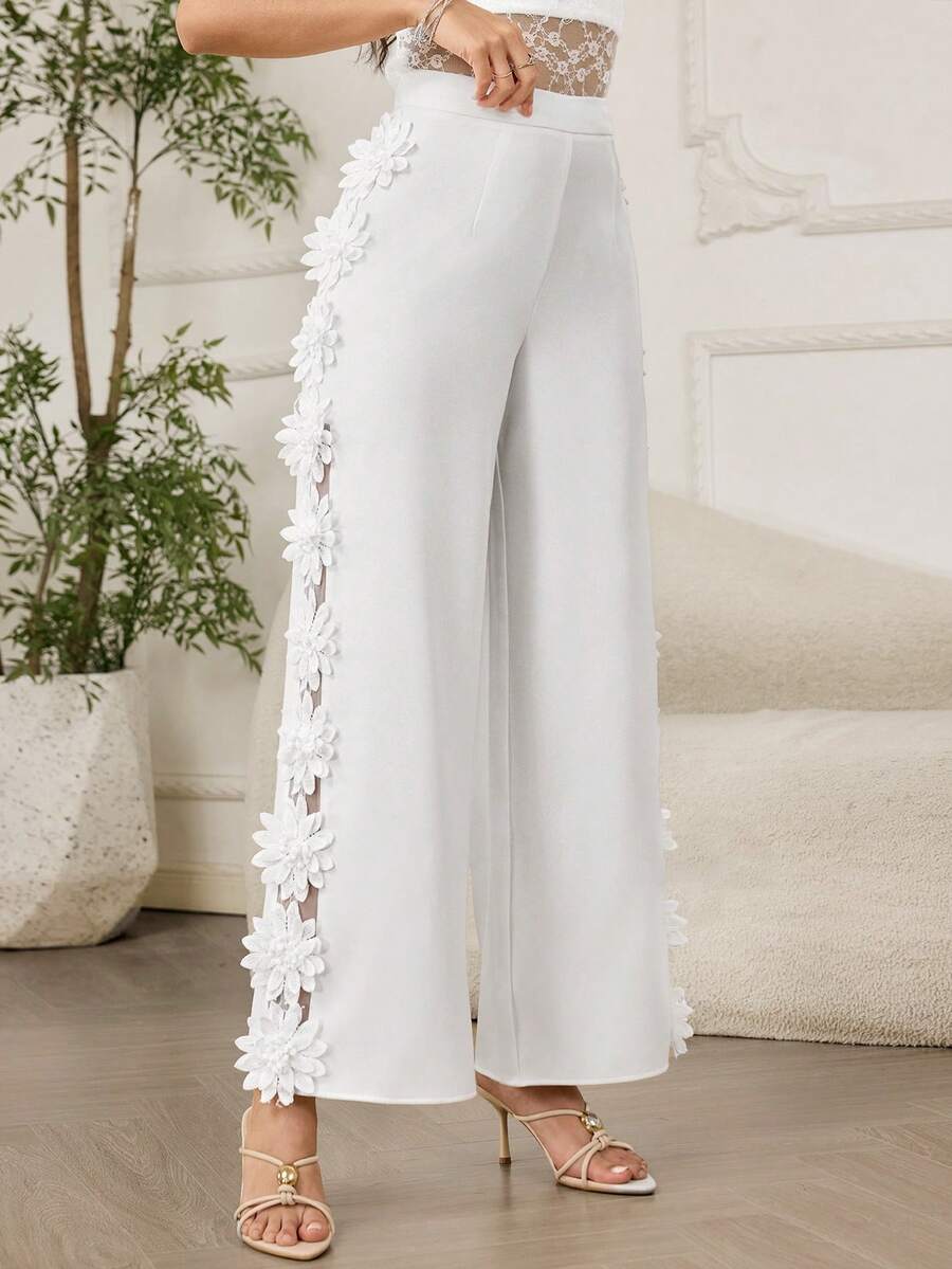 Modelyn Fashionable New Embroidered Lace White Pants For Women - White - View 1