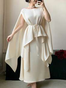 DAZY Women's Elegant Solid Color Belted Shirt & Skirt 2 Pieces Set, Spring/Summer,Wedding Guest Dress Women - Beige - View 6
