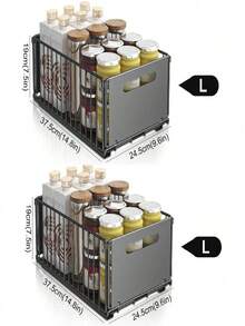 两件套拉出式橱柜储物架，重型滑出式食品储物架，滑动抽屉式食品储物架，适用于厨房、客厅、家居、厨房水槽储物、食品储藏室、浴室、橱柜储物、卧室装饰、装饰、储物和收纳 - 黑色 - 查看 10