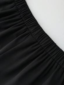 GlowEve CURVE Plus Size Women's Black & Apricot Elastic Waist Shorts With Buttons, Simple & Fashionable For Business, Commute And Daily Wear, Spring/Summer - Black and White - View 7