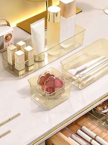 Drawer Desktop Cosmetics Storage Box, 2-Piece/6-Piece Combination Drawer Storage Set, Dressing Table Storage Box, Storage Box For Makeup, Jewelry, Kitchen, Bedroom, Bathroom Small Tools, Office Christmas Holiday Gift Giving - Light brown - View 2