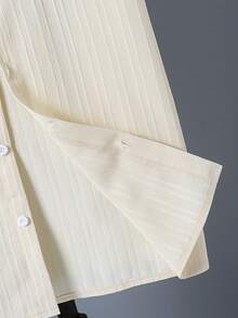 SHEIN Teen Boy Striped Print Front Button Pocket Short Sleeve Shirt - Apricot - View 5