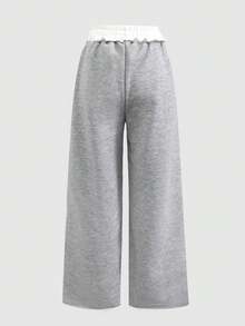 SHEIN Tween Girl Contrast Color Elastic Waist Applique Casual Sweatpants - Grey - View 5