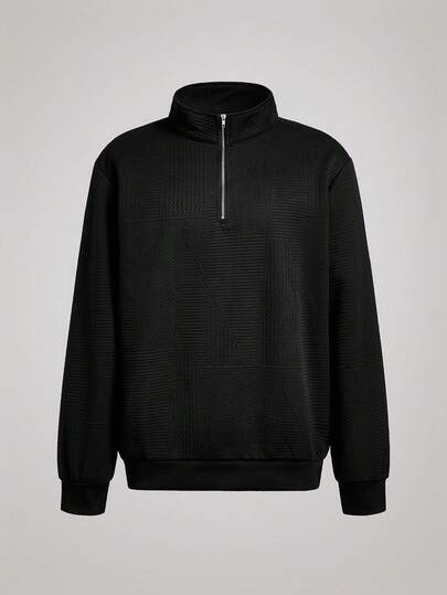 Officeau 男士 Old Money 纹理提花休闲运动四分之一拉链卫衣，长袖上衣