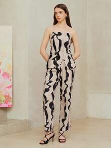 MOTF ALLOVER PRINT TUBE TOP & SUIT PANTS - Green - View 5