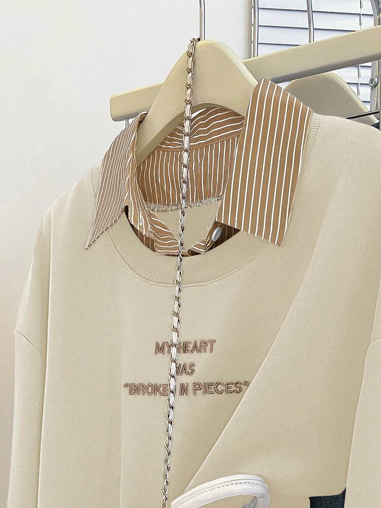 INAWLY Women's Fashion Casual Drop Shoulder Long Sleeve Sweatshirt - Apricot - View 5