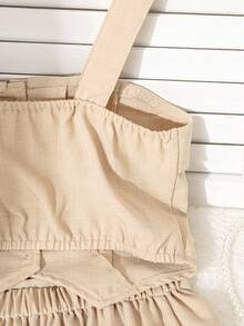 Elladie kids Tween Girls' Khaki Camisole Top With Bow Design And Pleated Skirt 2 Pieces Set - Khaki - View 5