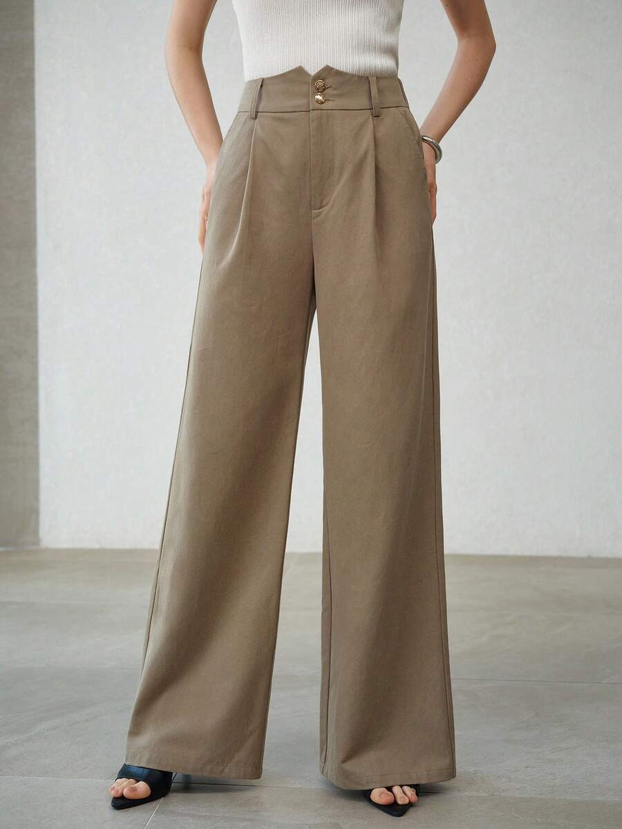 MOTF PREMIUM WOMEN'S CASUAL HIGH-WAISTED SLIMMING WIDE-LEG PANTS - Green - View 2