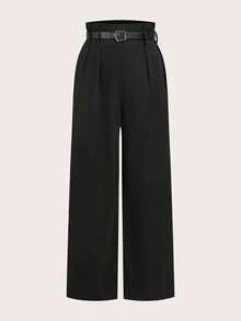 SHEIN Tall High-Waisted Retro Straight Black Trousers, Casual Daily Wear, Autumn And Winter Women's Bottoms, Business Casual Women's Wear, 90s Wear, Homecoming, Korean Fashion, Office Wear, Renaissance, Old Money Style, Prom, , Goth, , Festival,New Year,Valentine - Black - View 8