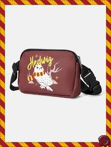 HARRY POTTER X SHEIN 女士时尚胸包，印花运动腰包，配有可调节肩带，时尚字母图案腰包，方形腰包，适合运动跑步自行车单肩包/腰包 - 咖啡棕 - 查看 1