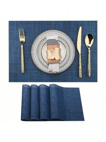 1pc/4pcs/6pcs Navy Blue Placemats - Easy-To-Clean Washable Vinyl Placemats - Wipe-Resistant Heat-Resistant Placemats - 45 X 30 Cm (Navy Blue) - Multicolor - View 1