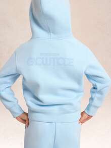 GLOWMODE Kids Wear Everyday Fleece Ready Set Glow Ultra-Soft Warm Loose Fit Adjustable Drawstring Graphic Hoodie Sweatshirt Daily Casual Outdoors Gym Studio Winter Wear - Baby Blue - View 5