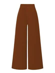 SHEIN PETITE Quần dài nữ Petite Series kiểu dáng tối giản, chất liệu dệt kim co giãn, có họa tiết, cạp chun. - màu nâu - Xem 2