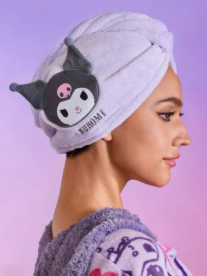 HELLO KITTY AND FRIENDS | SHEIN 1 Pc Three-Dimensional Ear Dry Hair Cap, Super Absorbent Coral Fleece Material, Suitable For Various Hair Qualities, Water Absorption And Easy Drying, Purple/Gray,Gift Ideas Hair Drying Towel Wrap