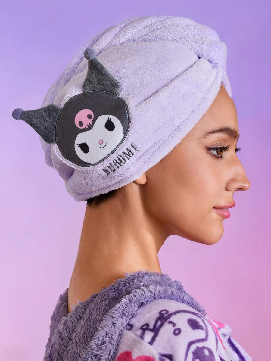 HELLO KITTY AND FRIENDS | SHEIN 1个立体耳部干发帽,超强吸水珊瑚绒材质,适合各种发质,吸水性强,易于干燥,紫色/灰色,送礼佳品,干发毛巾 - 彩色 - 查看 1