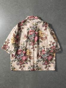 ROMWE MEN Spring/Summer Casual Graphic Men'S Floral Print Zip-Up Casual Short Sleeve Denim Jacket - Multicolor - View 2
