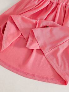 SHEIN Elladie kids 女童纯色红/粉色草莓刺绣领短袖A字连衣裙，松紧腰设计，夏季休闲日常穿着 - 紅色 - 查看 7