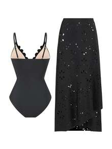 Swim Oasis Bộ đồ bơi liền thân và chân váy khoét eo gợi cảm dành cho nữ, phong cách nghỉ mát cao cấp, mùa hè. - màu đen - Xem 6