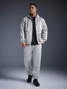 Driftmere 2 件套青少年男童新款运动休闲连帽衫套装，秋冬羊毛连帽衫 + 运动裤，时尚百搭保暖休闲装 - 淺灰色 - 查看 3